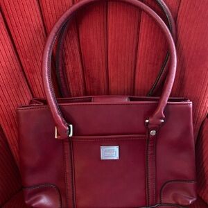 Liz Claiborne Red Leather Shoulder Bag w/Silver Hardware